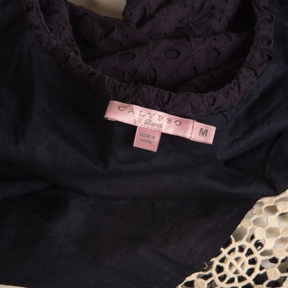 WOMENS CALYPSO ST. BARTH NAVY SLEEVELESS BEADED EYELET DRESS SZ M - Picture 4 of 4